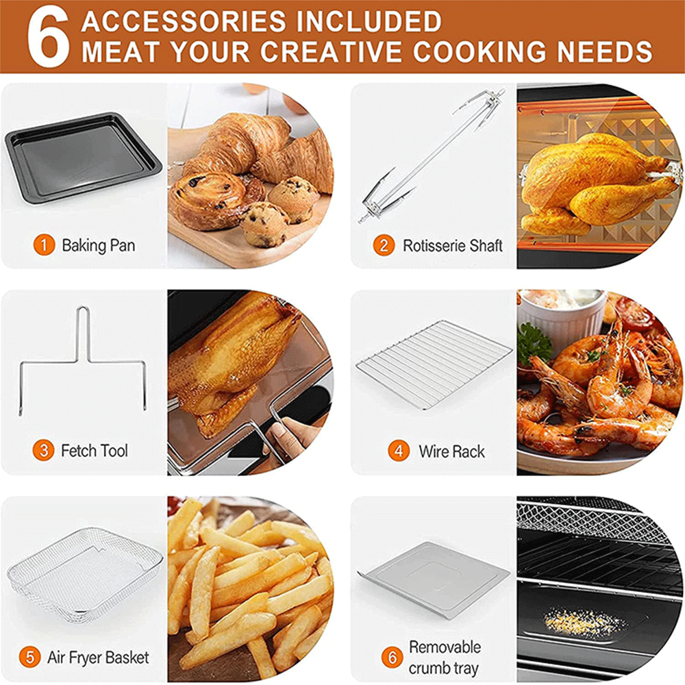 Horno freidora de aire de sobremesa con circulación de aire caliente multiusos